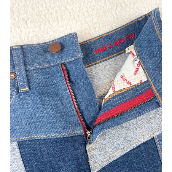 ALICE + OLIVIA • AO LA Blue Denim Patchwork A-Line Mini Skirt, XS - Picture 6 of 16